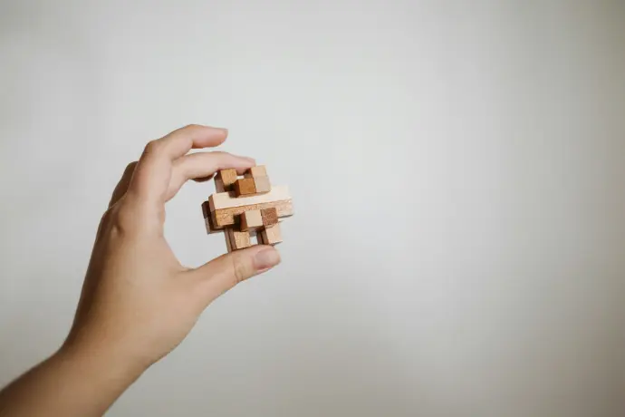 a person holding a wooden toy in their hand